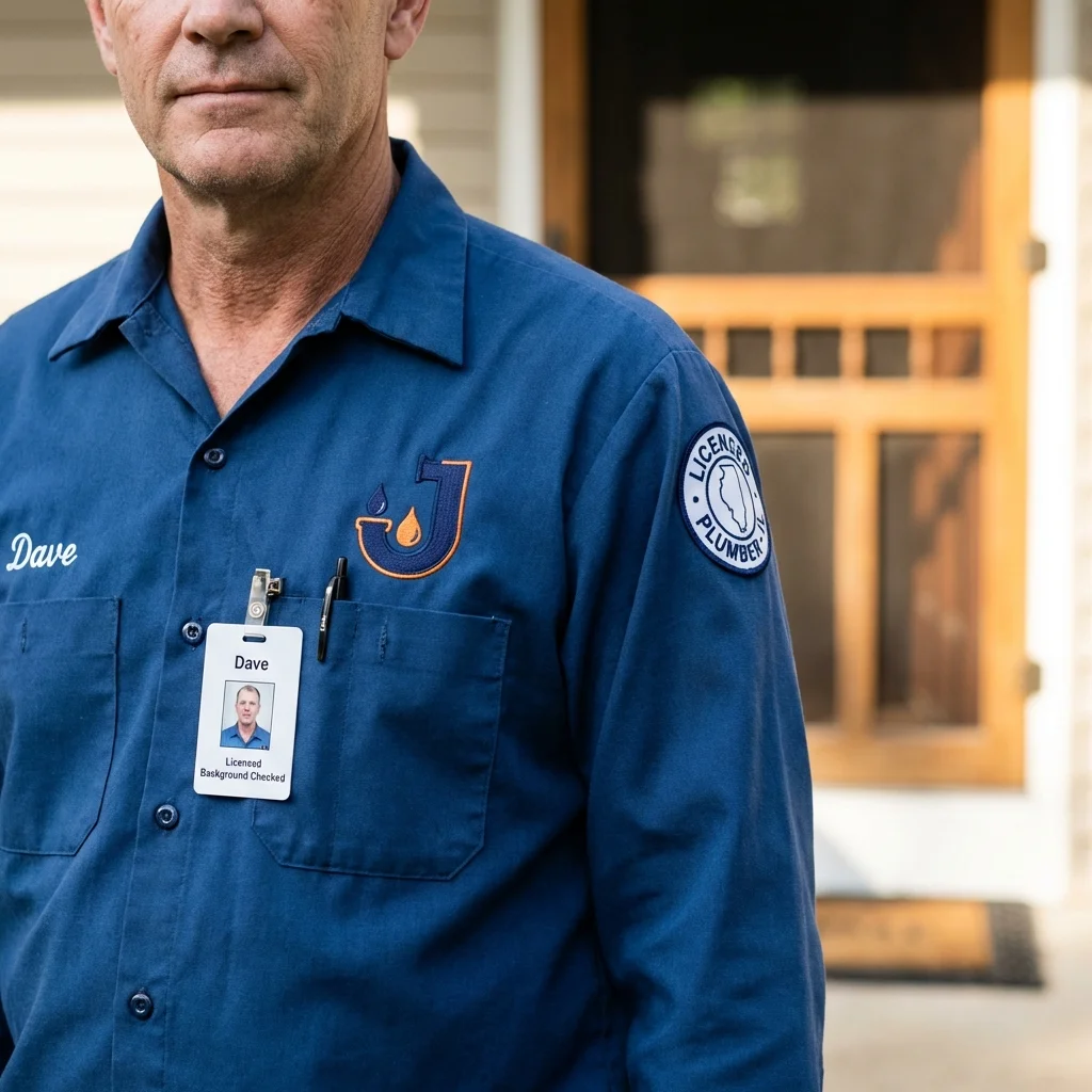 Licensed plumber showing ID badge in North Wales, PA