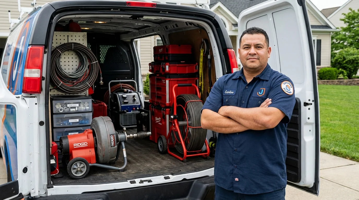 Professional drain cleaning equipment and Johns Plumbing LLC plumber in North Wales