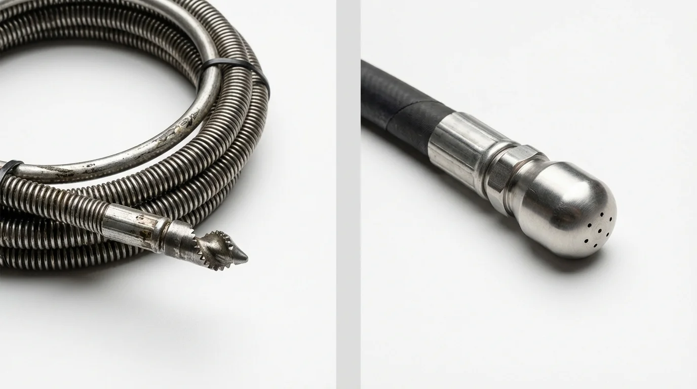 Drain snake cable and hydro jetting nozzle used for drain cleaning in North Wales, PA