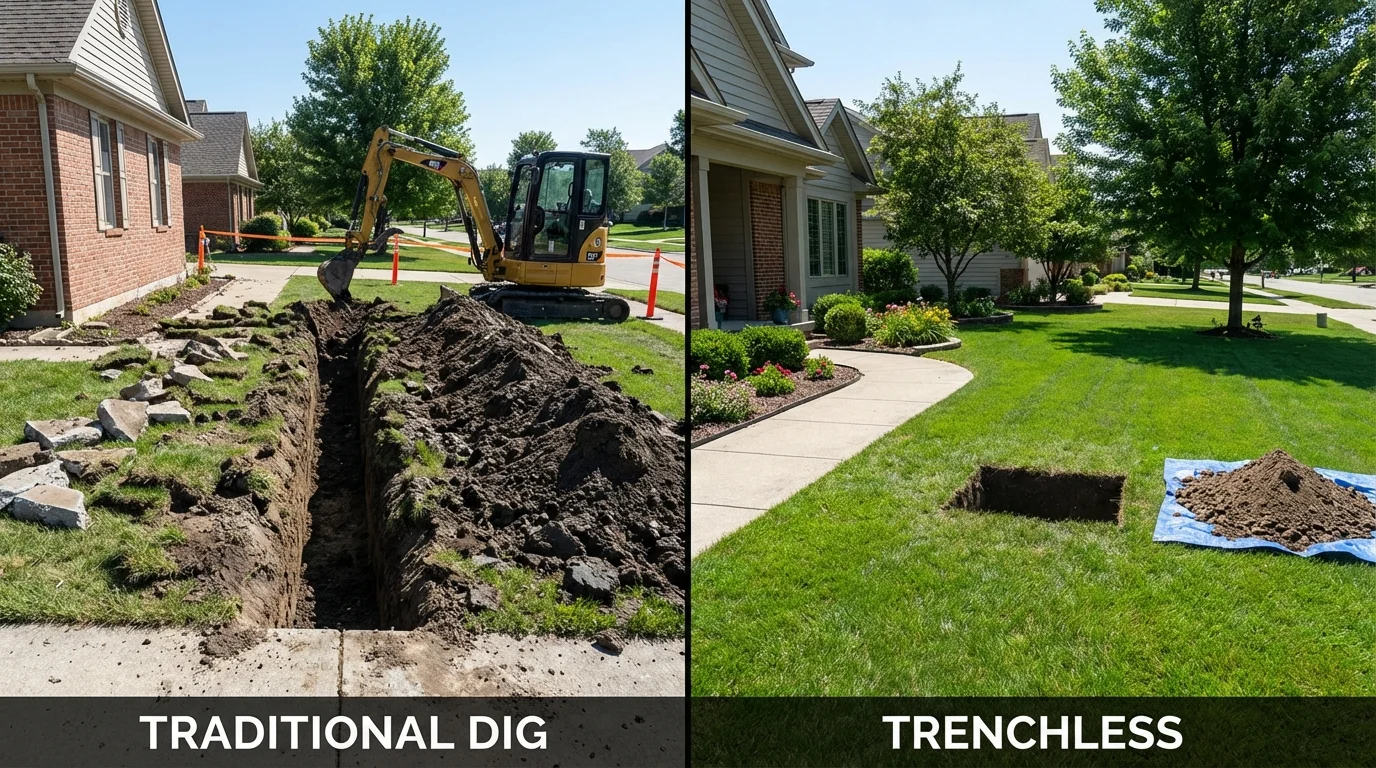 Trenchless sewer repair with minimal yard damage versus traditional excavation in North Wales, PA